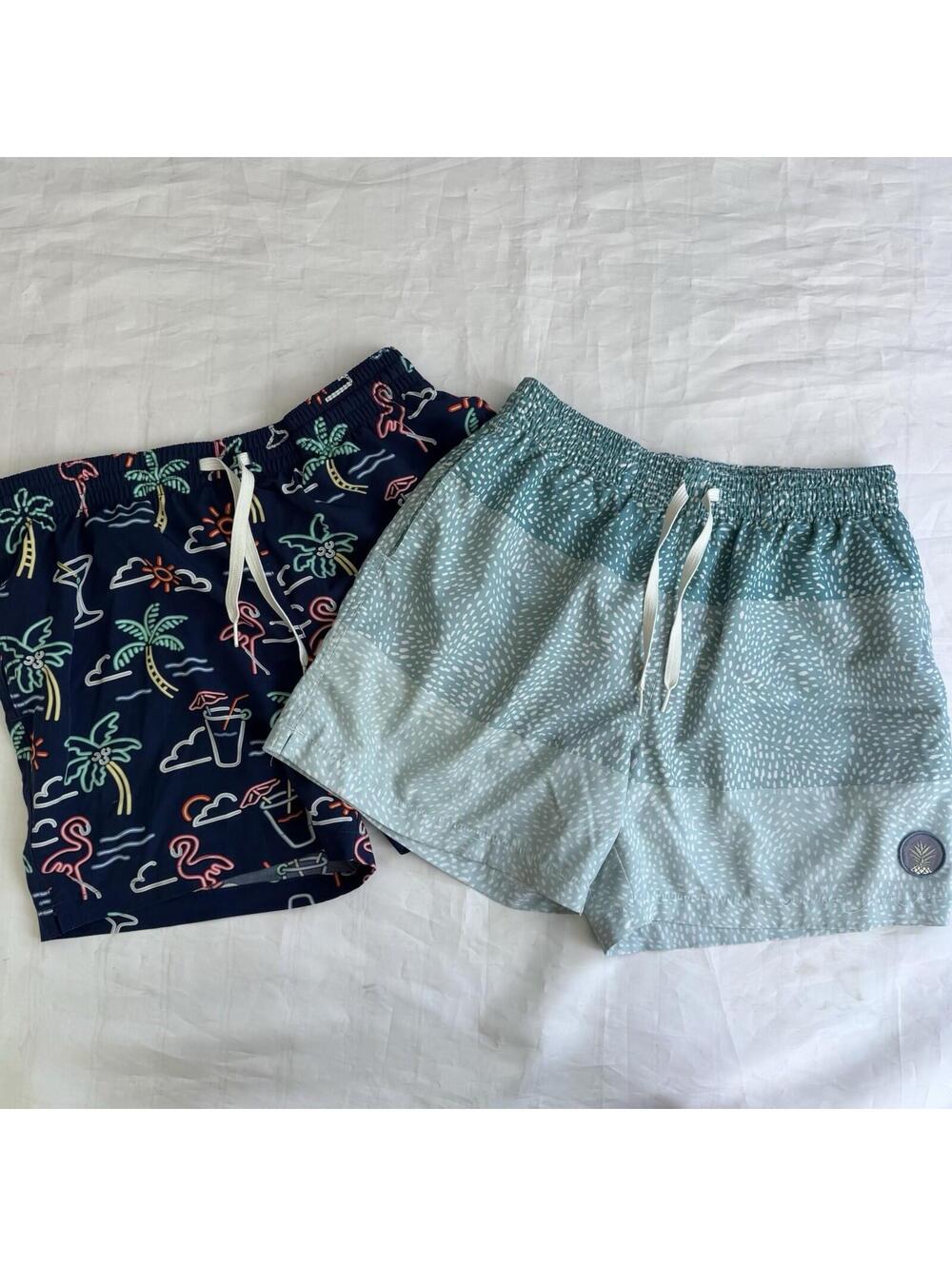 Lot Of 2 Chubbies Swim Trunks Shorts Size M Pockets Drawstring Lined 5.5” Neon